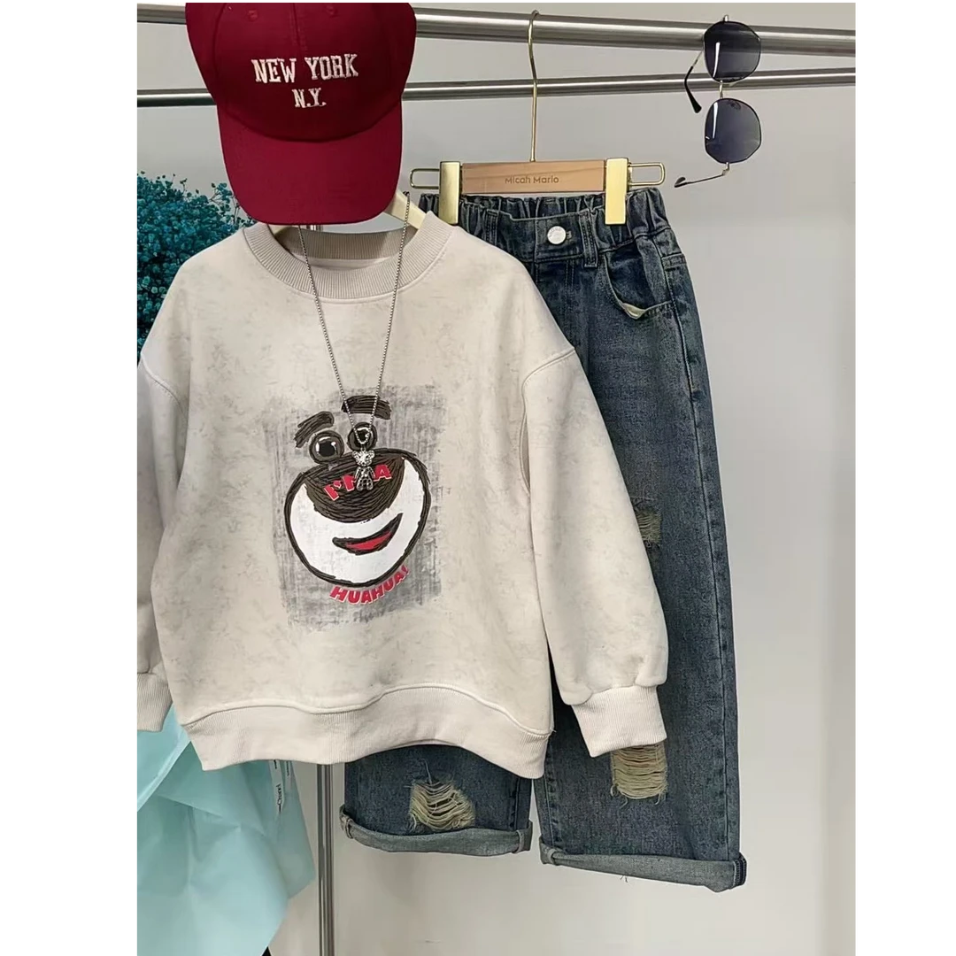 509163 韩版男童女童新款秋款时尚儿童洋气百搭休闲加绒卫衣