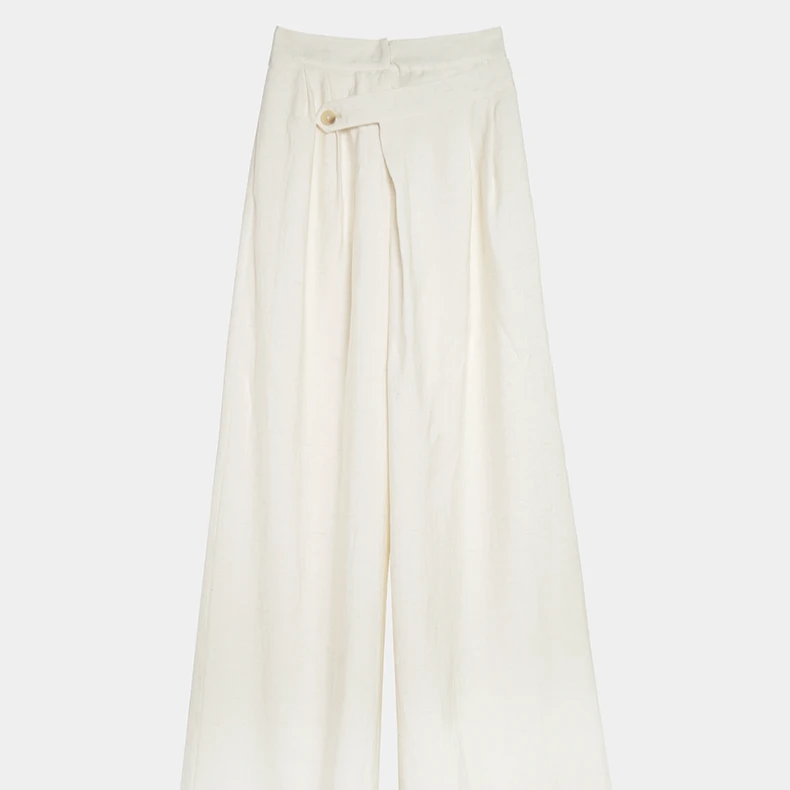 白色简单百搭垂感直筒裤宽松时尚气质风夏季新款不对称长裤