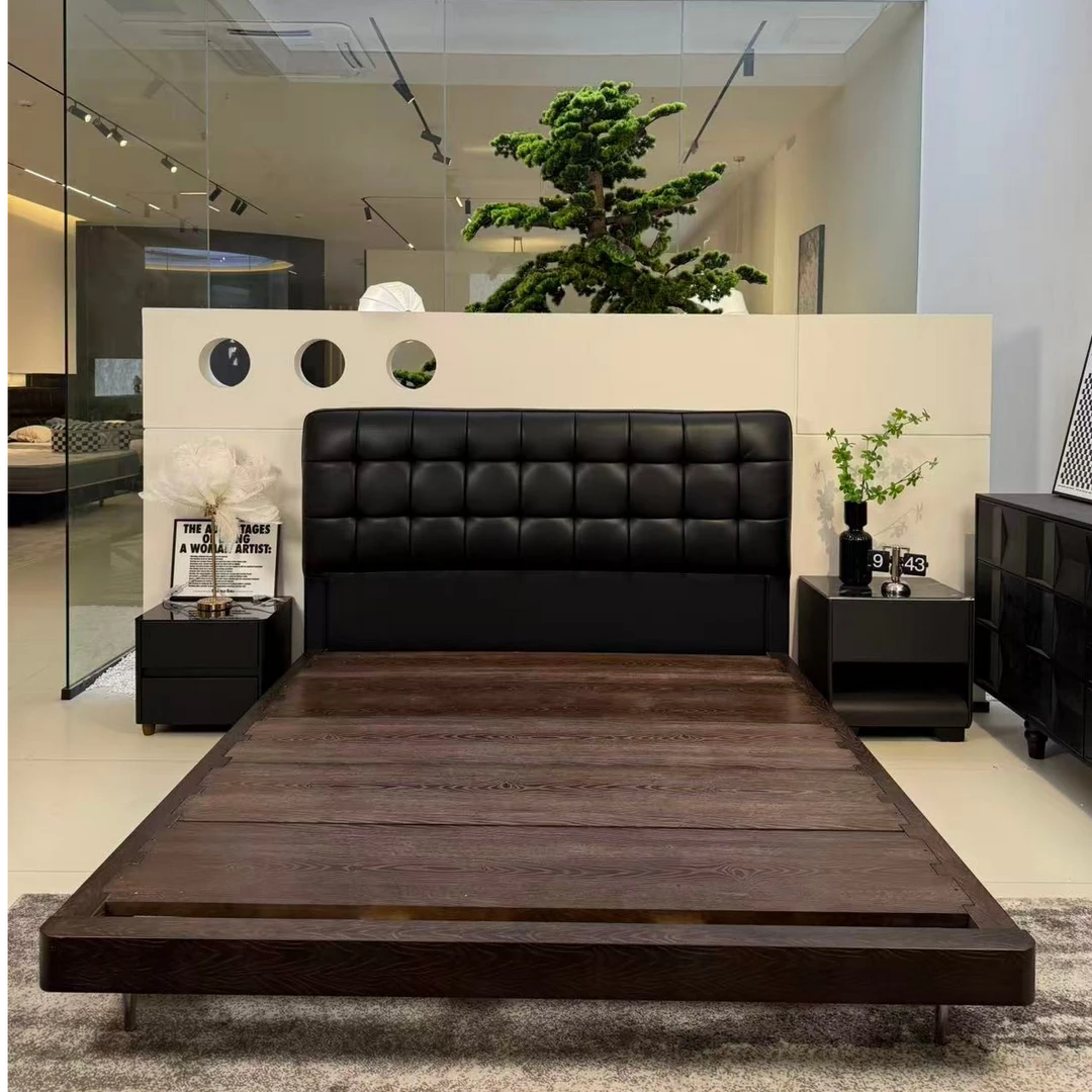 2025款华夫格真皮床轻奢简约悬浮皮床主卧大床双人床意式极简婚床