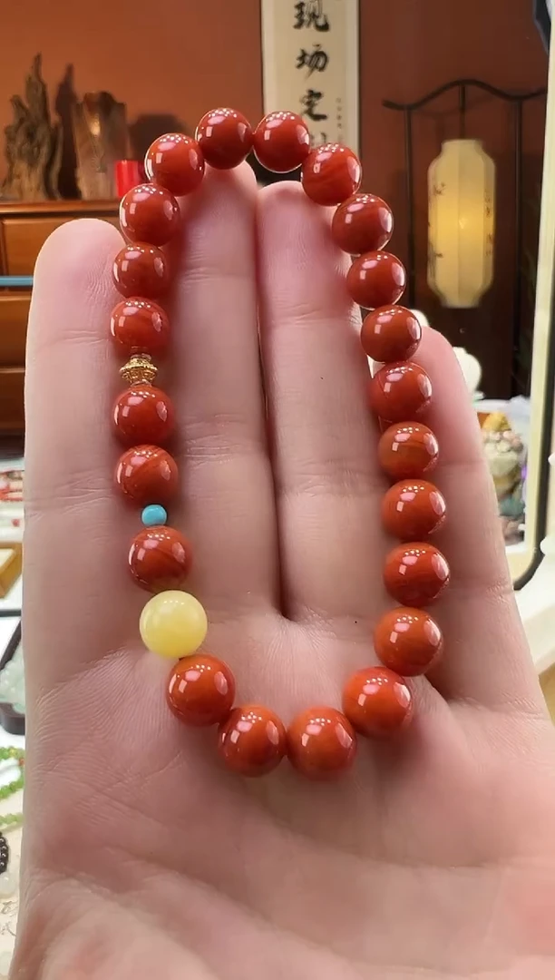 【闪购商品】南红玛瑙手串18K金镶嵌南红