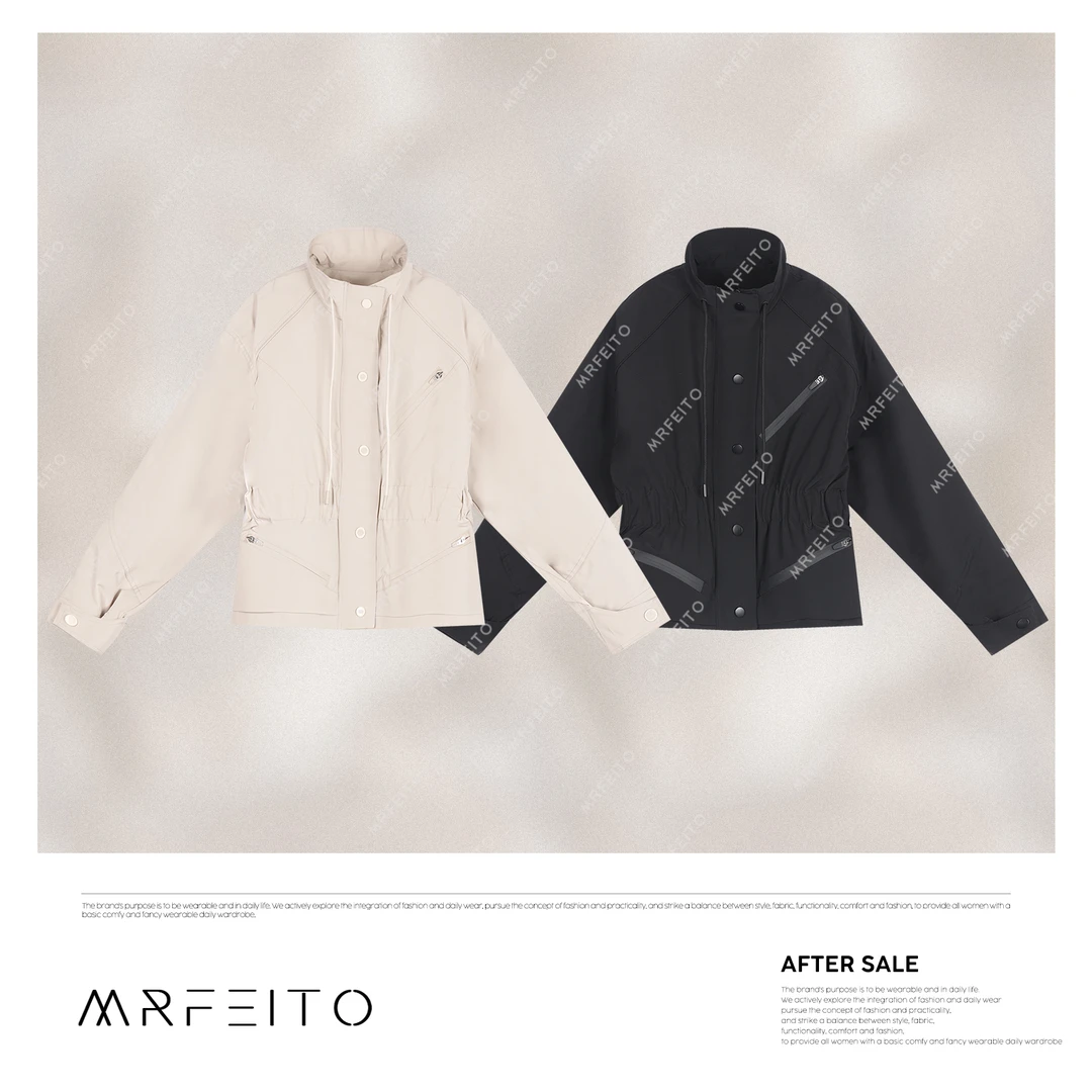 MRFEITO早春新款纯色收腰显瘦立领风衣外套H16W01D31094