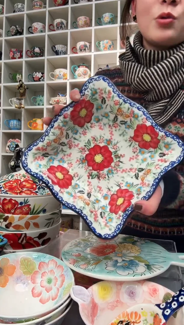 瓷片8英寸夏花方盘一只