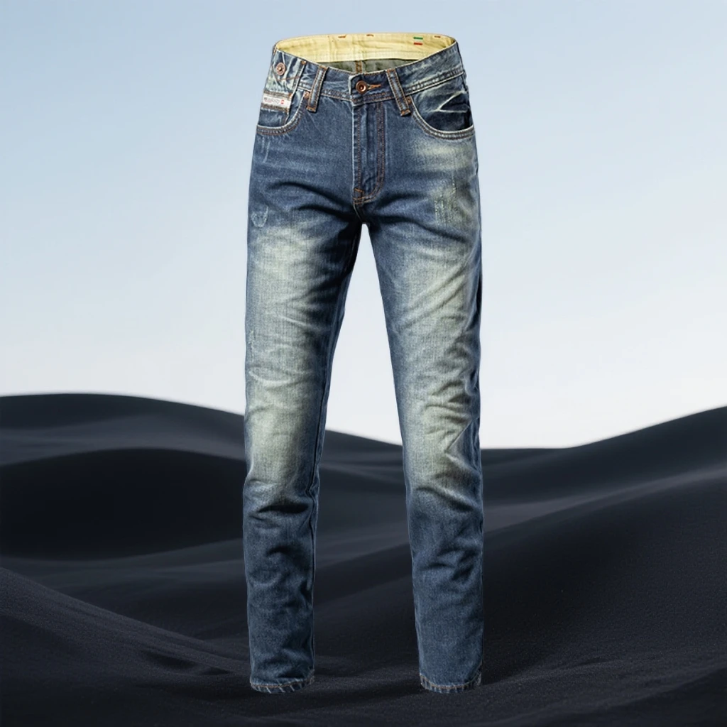 巴赛娜缇潮牌美式复古宽松直筒牛仔裤男士青年印花水洗个性长裤子