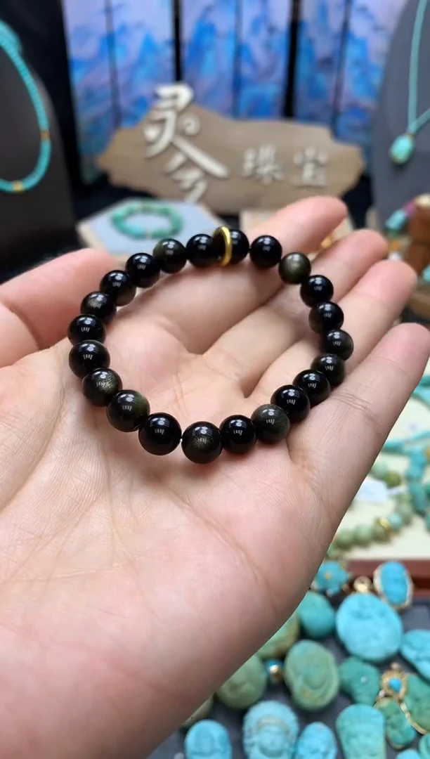 【闪购商品】黑曜岩手链18K金镶嵌手链