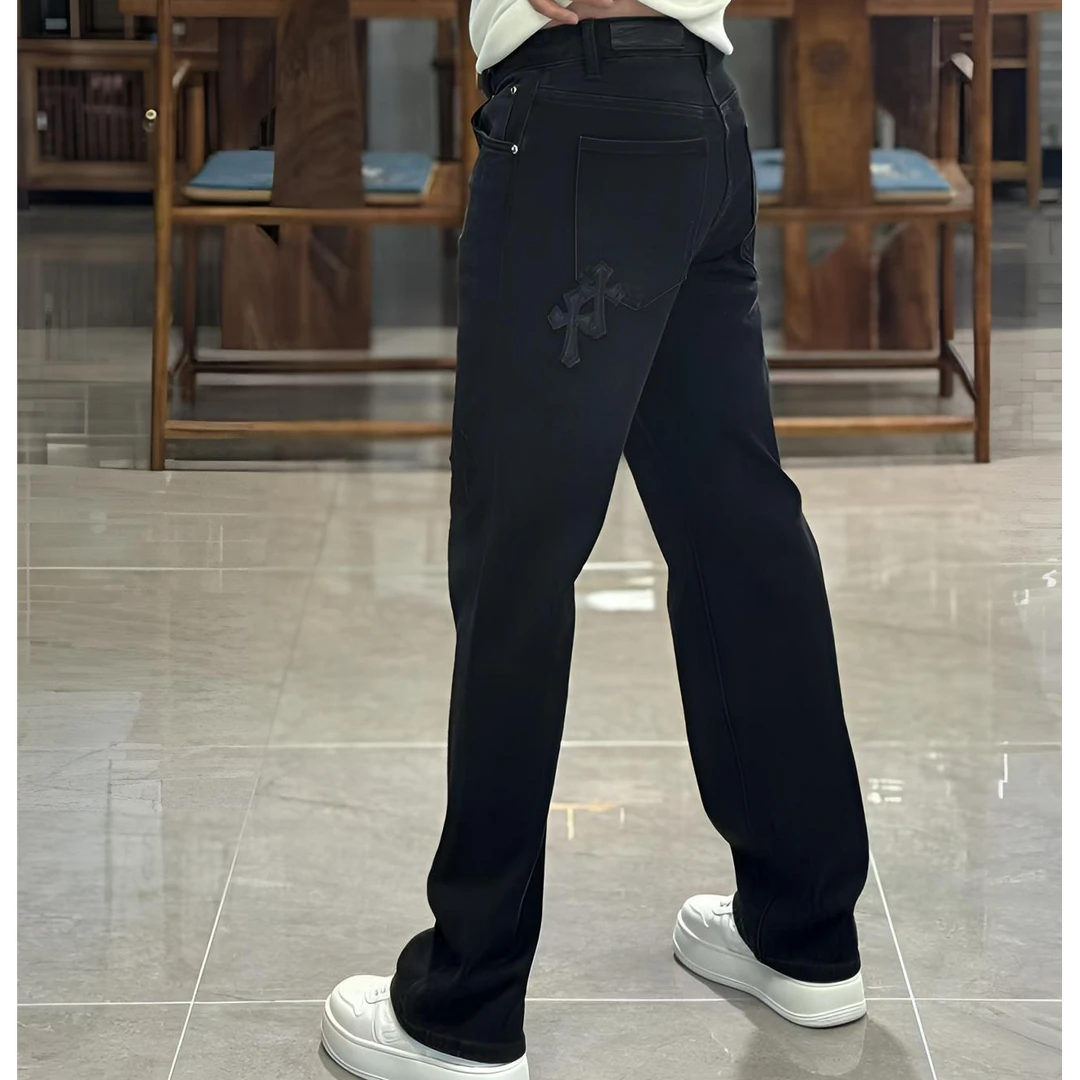 88222欧货秋季时尚潮流十字花高弹力直筒男士牛仔裤