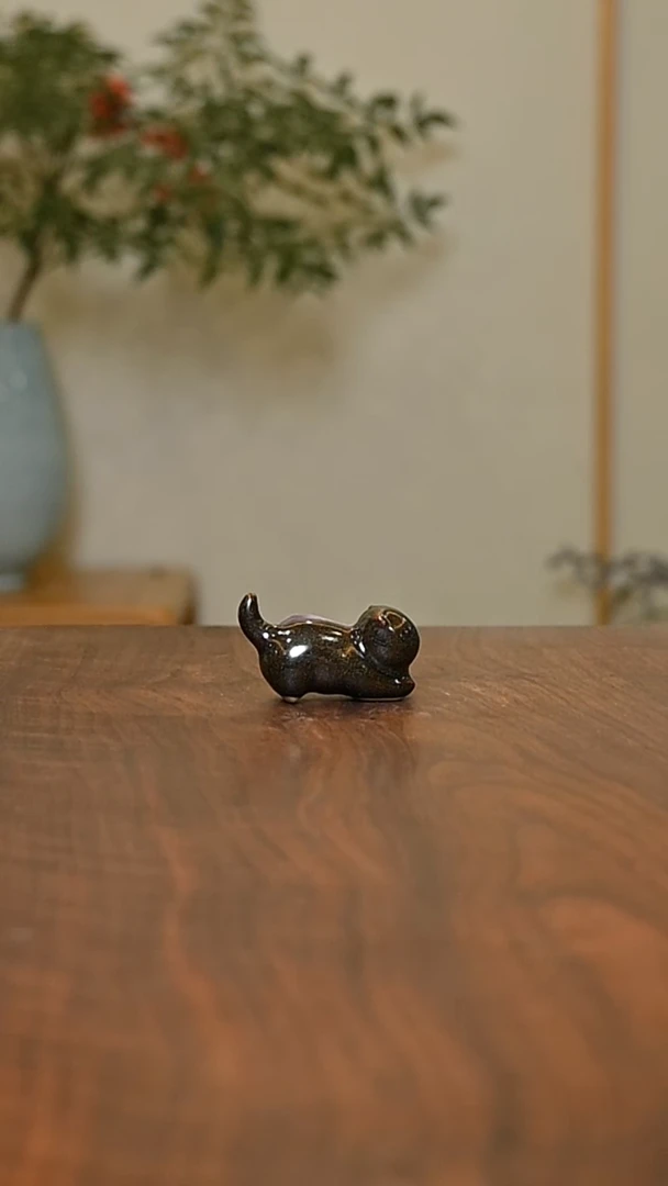 猫筷架 黑矿石釉 微瑕 无款