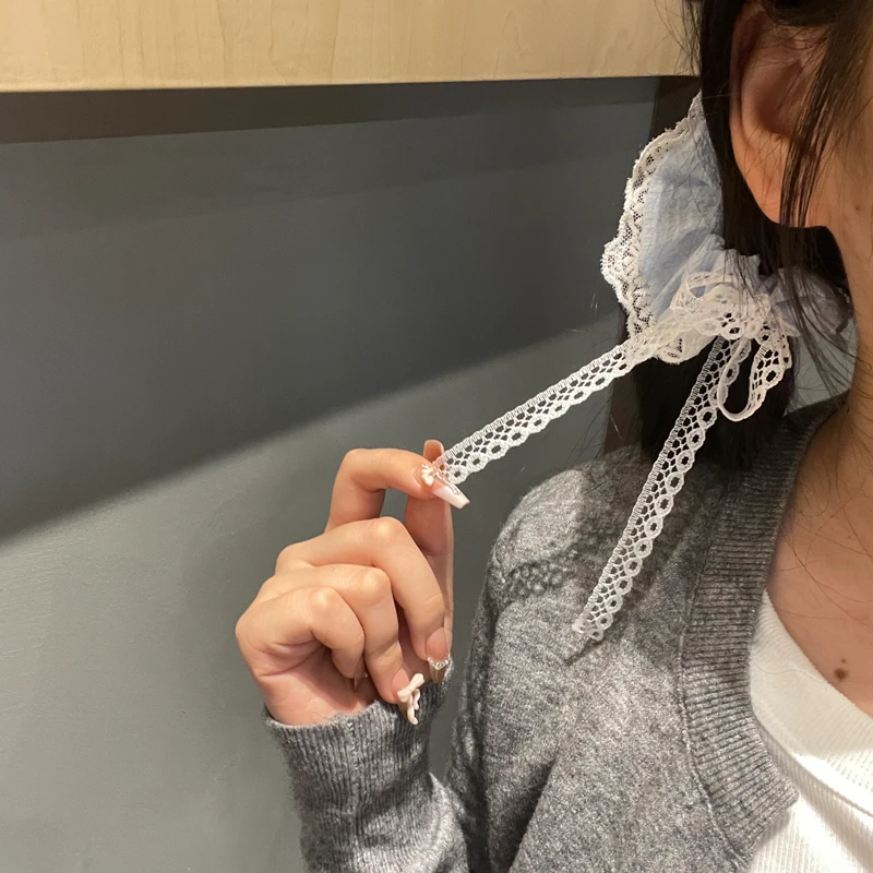 少女发圈甜美风清新女蕾丝蝴蝶结飘带皮筋可爱头饰气质发绳简约