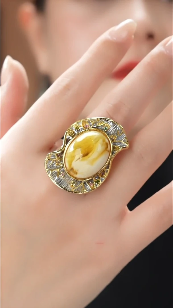 琥珀颈饰未镶嵌精品白蜡戒指