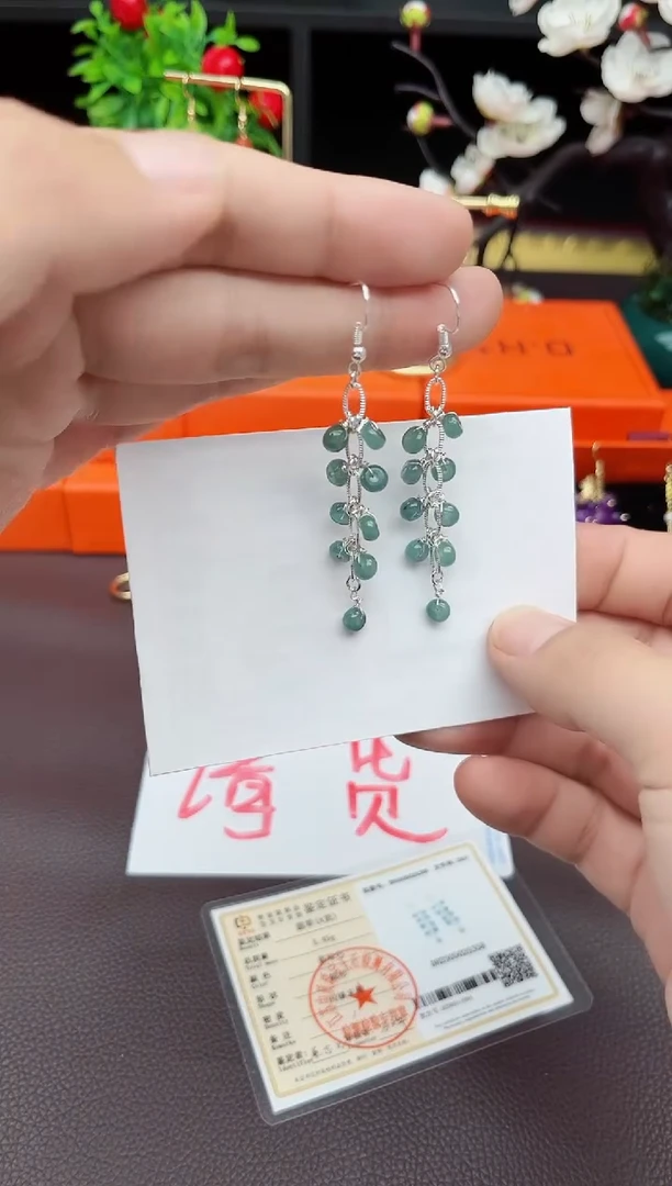 翡翠银S925镶嵌耳饰911000