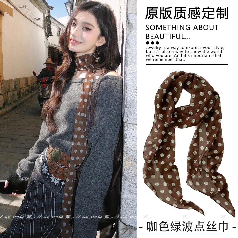 2025新款波点印花小丝巾长条绑包发带气质飘带装饰蝴蝶结百搭532