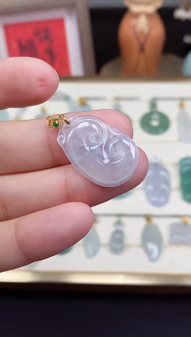 吊坠(不含链)18K金镶嵌翡翠如意18K金扣镶嵌@@CMT5950