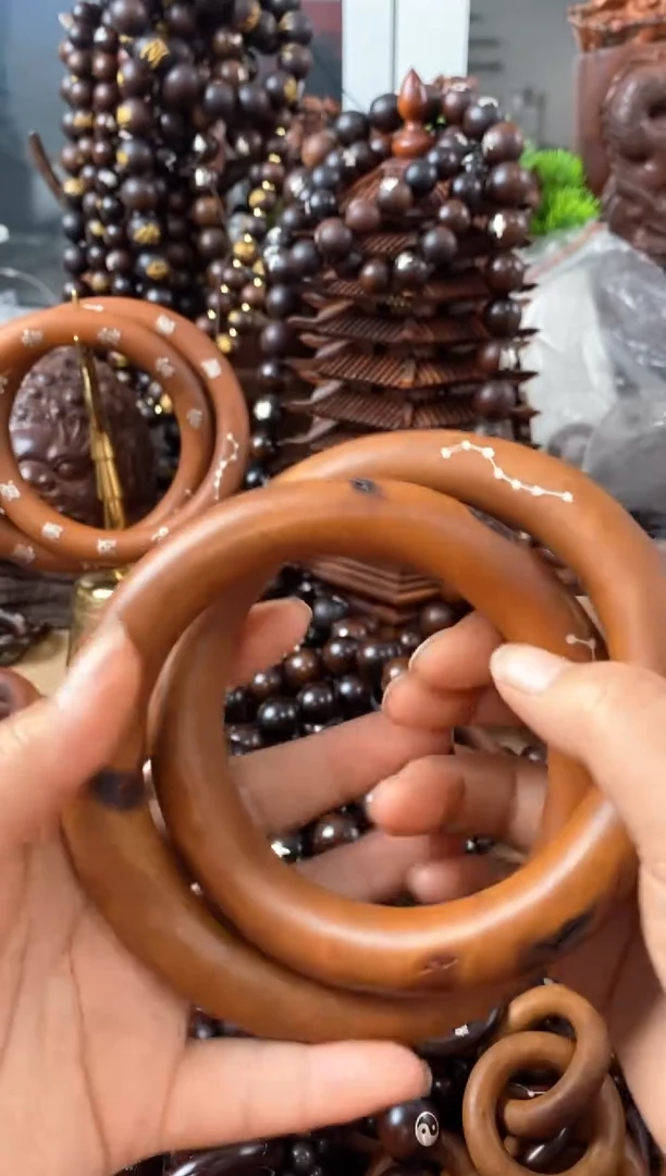 【闪购商品】木枣木镶银六七星紫微金光80乾坤圈一物一拍