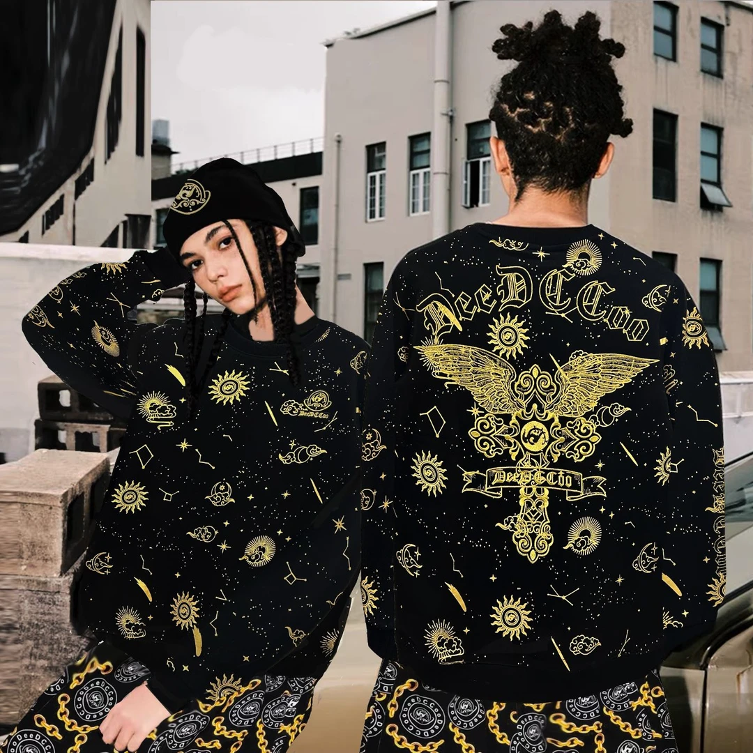 【天使之翼】DeeDCCoo满印烫金金线刺绣男女同款圆领卫衣