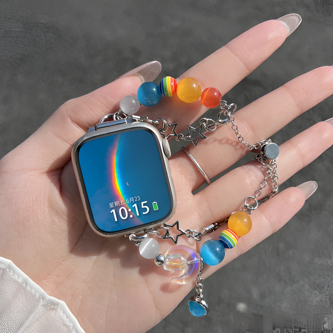 适用苹果手表S11表带apple watch星球S10金属串珠iwatch手链9配件