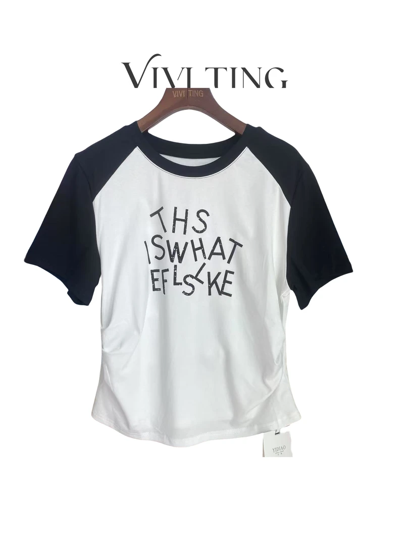 【VIVI·TING】婷姐推荐夏季美式字母插肩袖百搭T恤F12