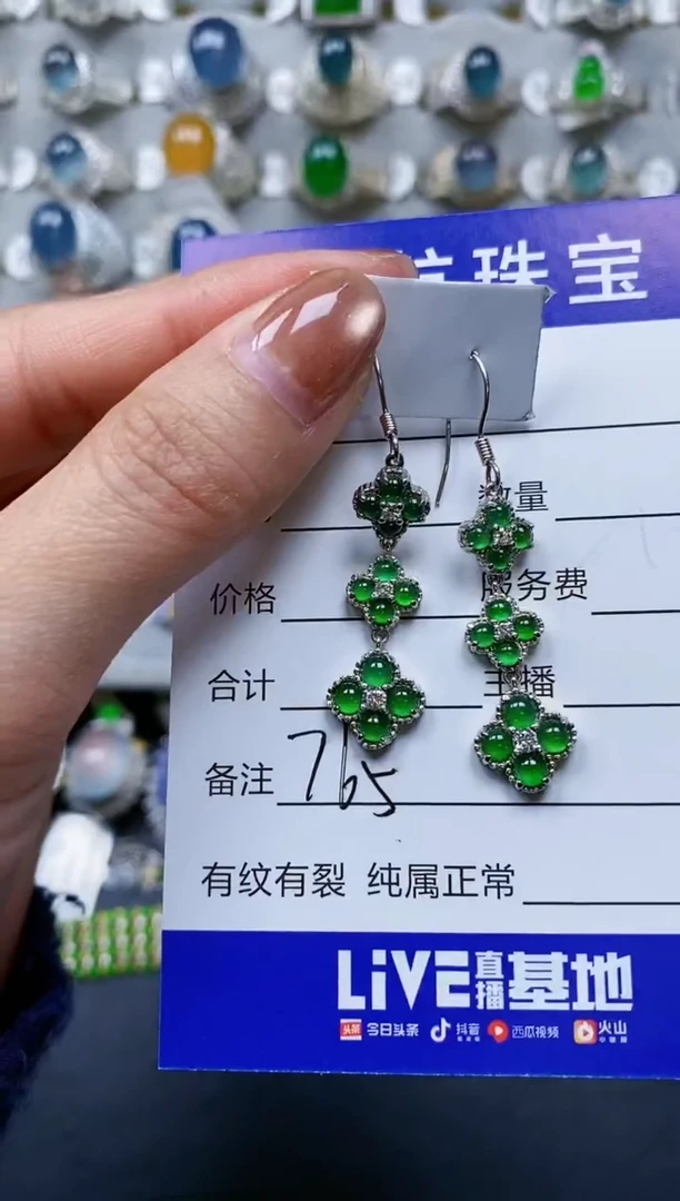 【闪购商品】翡翠耳饰银S925镶嵌0763