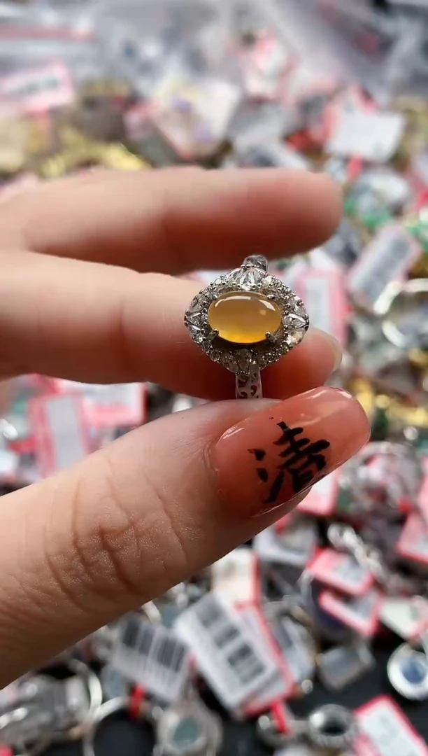 银S925镶嵌戒指翡翠天然A货缅甸翡翠