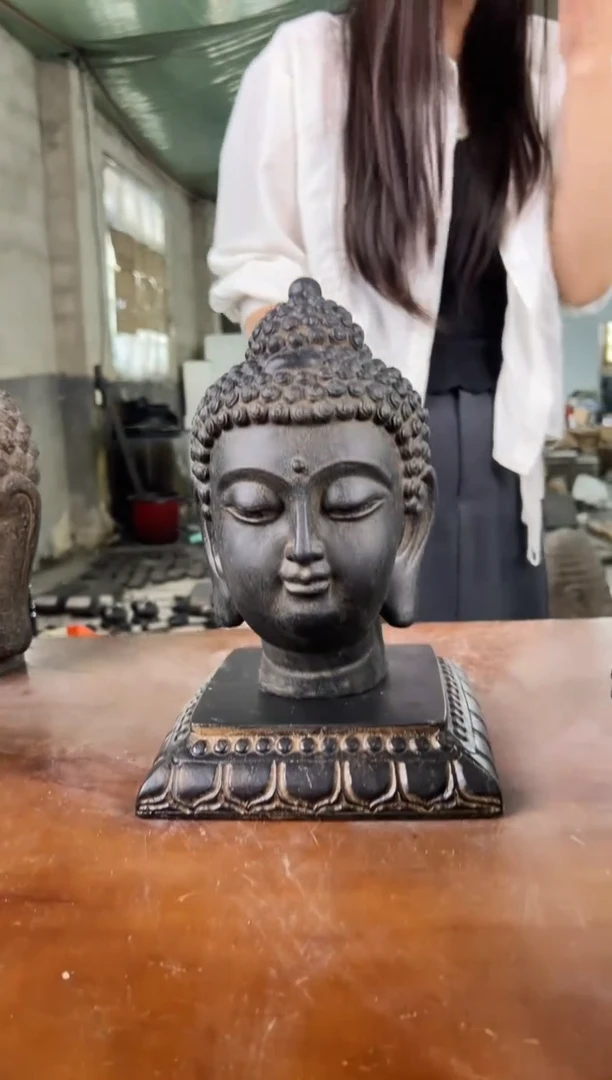 陶土小佛头+莲花底座