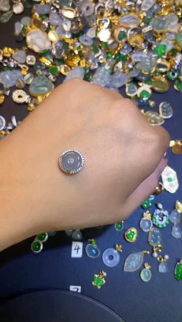 翡翠银S925镶嵌吊坠(不含链)天然A货翡翠