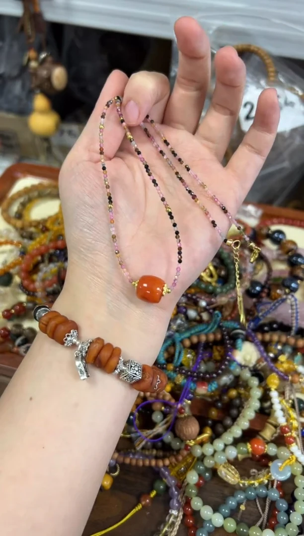 未镶嵌项链碧玺彩虹碧玺切面珠南红项链[0363]