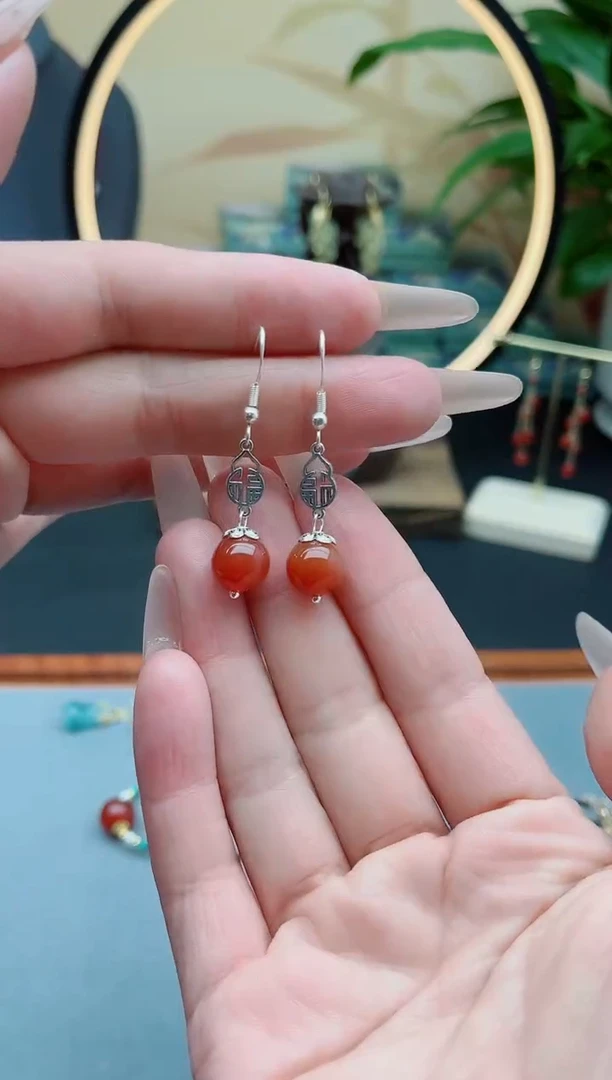 玛瑙/玉髓耳饰银S925镶嵌350