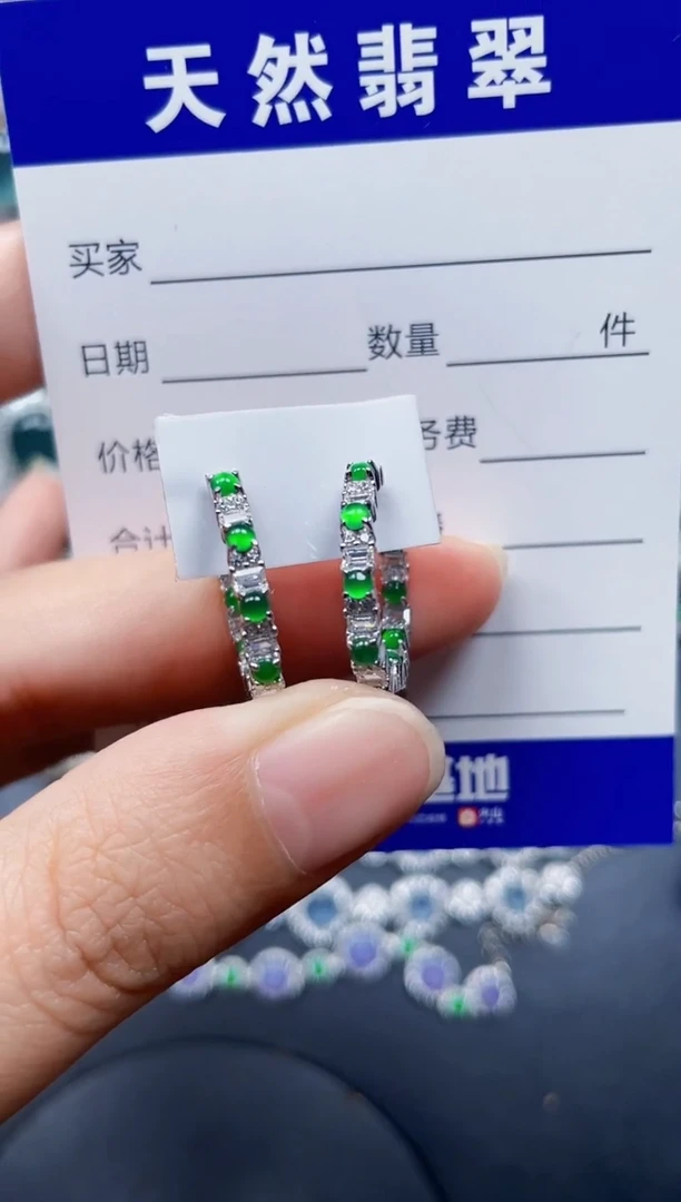 银S925镶嵌翡翠耳饰153