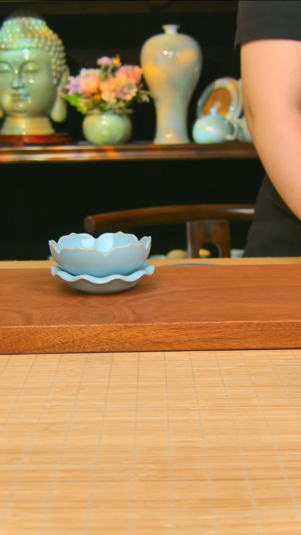汝瓷莲花茶漏原矿天青不完美