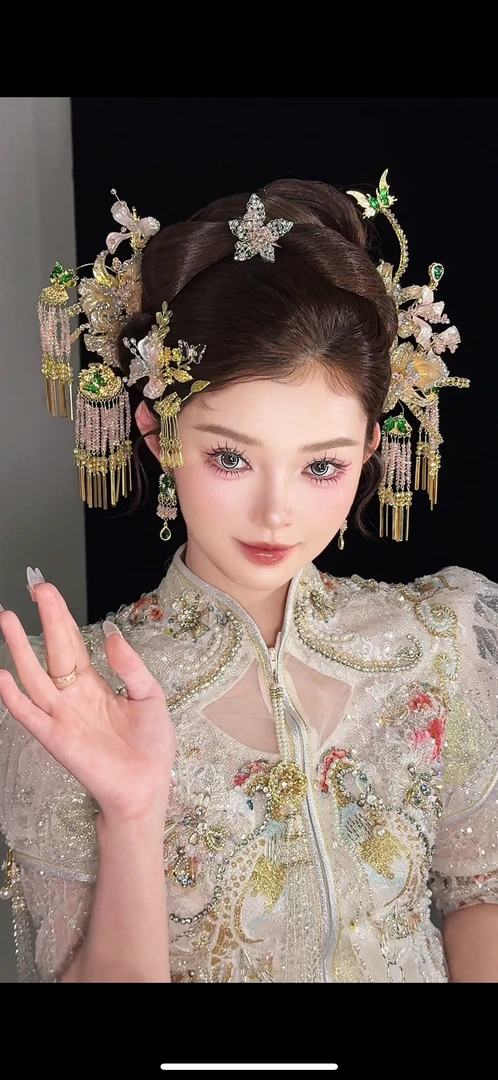 鹿鹿设计款《揉碎晚霞》新娘浅色系婚礼造型头饰百搭实用头饰0181