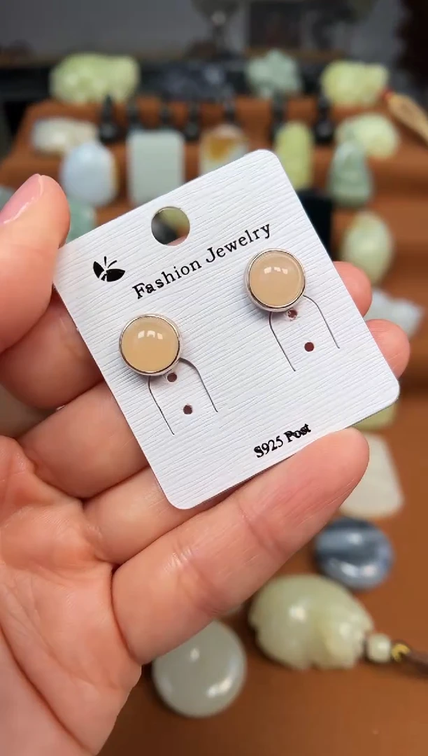 和田玉银S925镶嵌颈饰耳钉