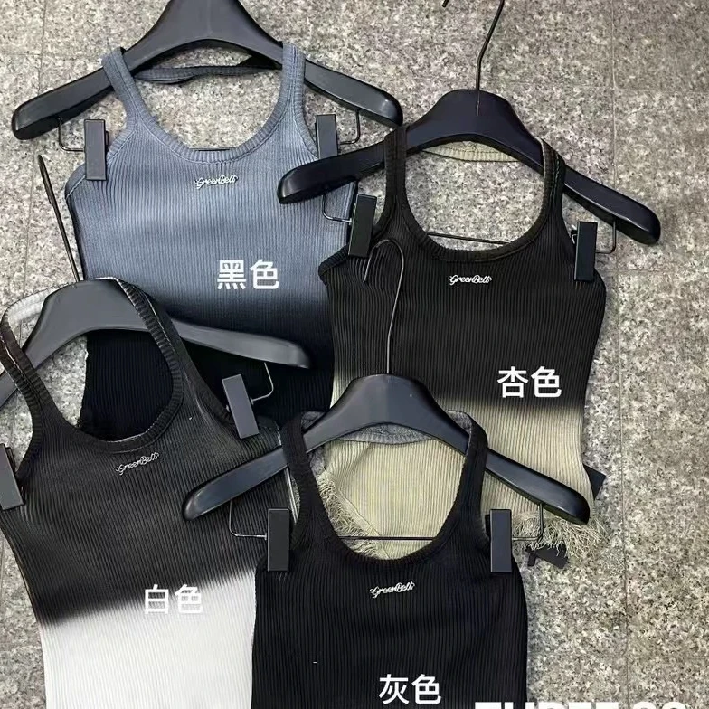 【ZZ严选】28002甜辣妹渐变工字吊带背心女修身流苏修身上衣