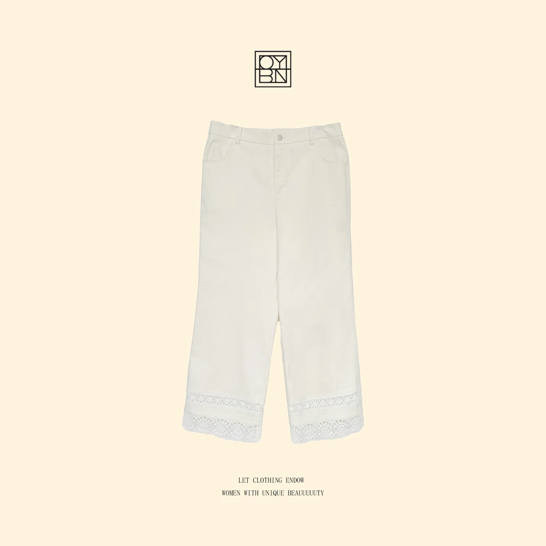 OYBN欧阳贝妮【逃离班味】微胖大码拼接蕾丝花边休闲九分裤1912