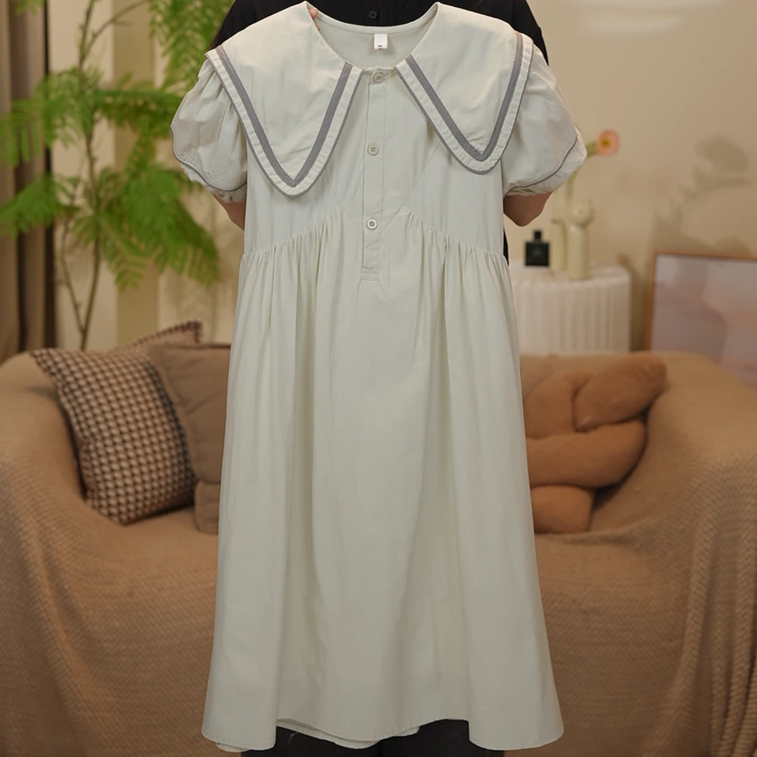 女大童短袖连衣裙青少年初高中生洋气学院风娃娃领公主裙A字裙子