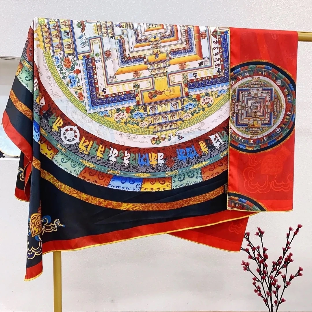 彩绘图腾70*70中国风双面丝巾