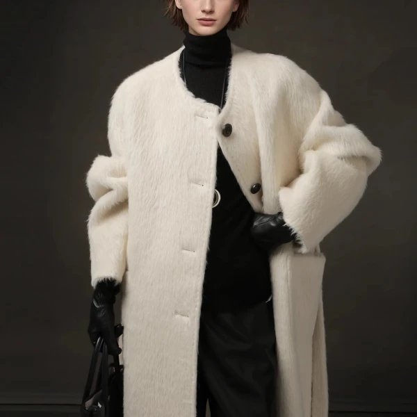 简创-小香风奢华贵气感秘鲁苏力羊驼毛大衣外套秋冬季PI24A0402