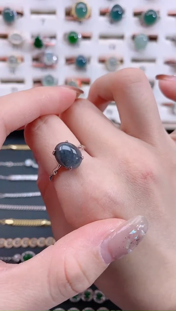 银S925镶嵌戒指翡翠天然翡翠