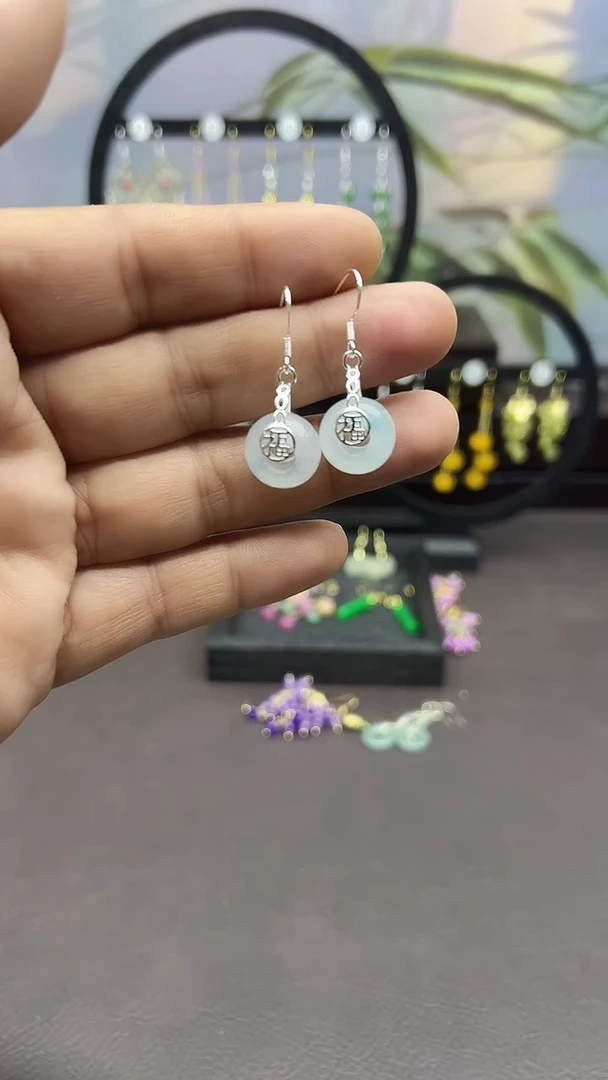 未镶嵌石英质玉（天山翠）耳饰003