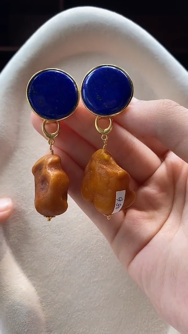 银S925镶嵌青金石耳饰耳环