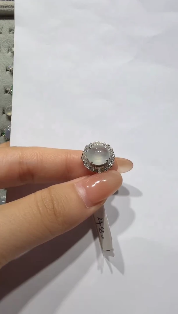 银S925镶嵌戒指翡翠925银镶缅甸A货翡翠戒指