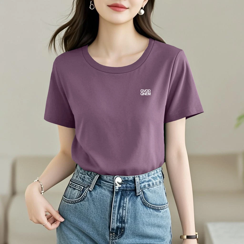 简约印花洋气休闲时尚潮流2025新款夏季宽松大码通勤短袖t恤上衣