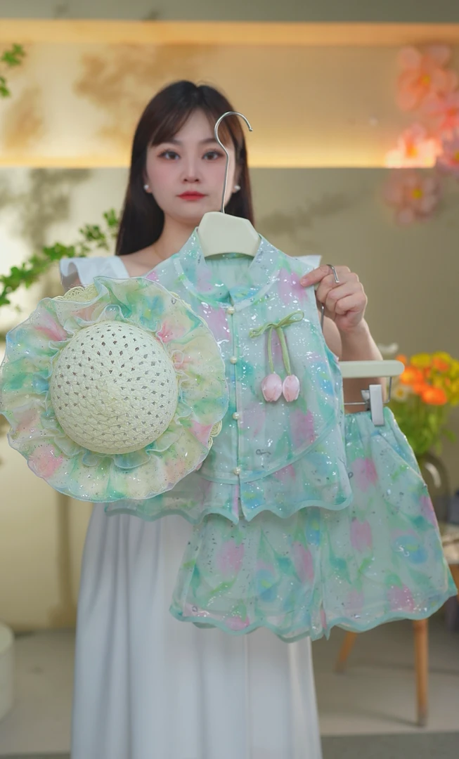 【糖糖】花朵女童公主风半身裙休闲风女孩洋气套装夏童装