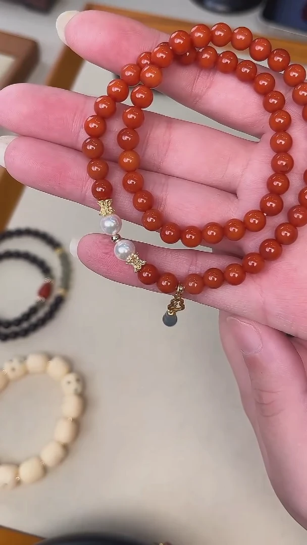 玛瑙/玉髓手链未镶嵌（两圈南红0.6）