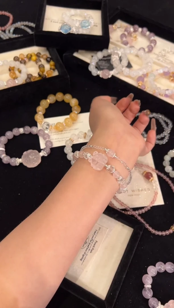 【闪购商品】水晶手链合金粉水晶套装手链x829