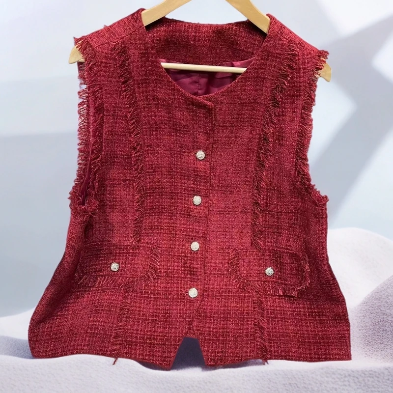 PWD32405【现货上衣】早秋新款百搭休闲小香风马甲大码女装