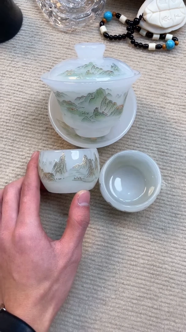 【闪购商品】瓷片@@@@@@@@@@@千里江山盖碗带两杯