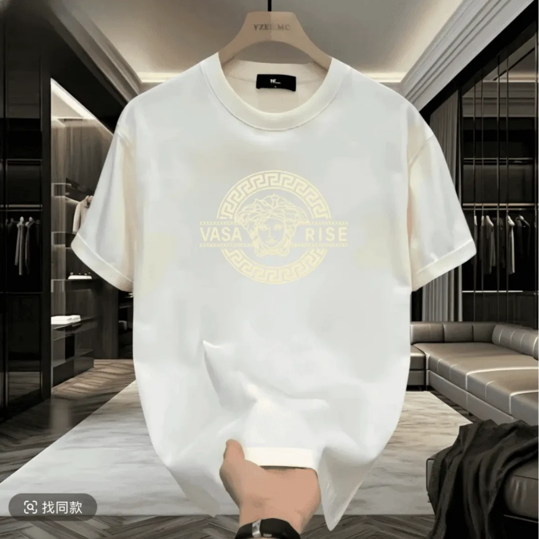 W02时尚民族风男士男款白色夏委半袖宽松印花修身经典休闲百搭