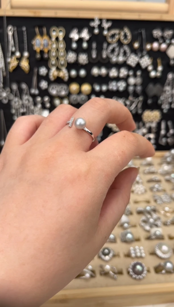 海水珍珠戒指银S925镶嵌S925海水戒指（有暇）