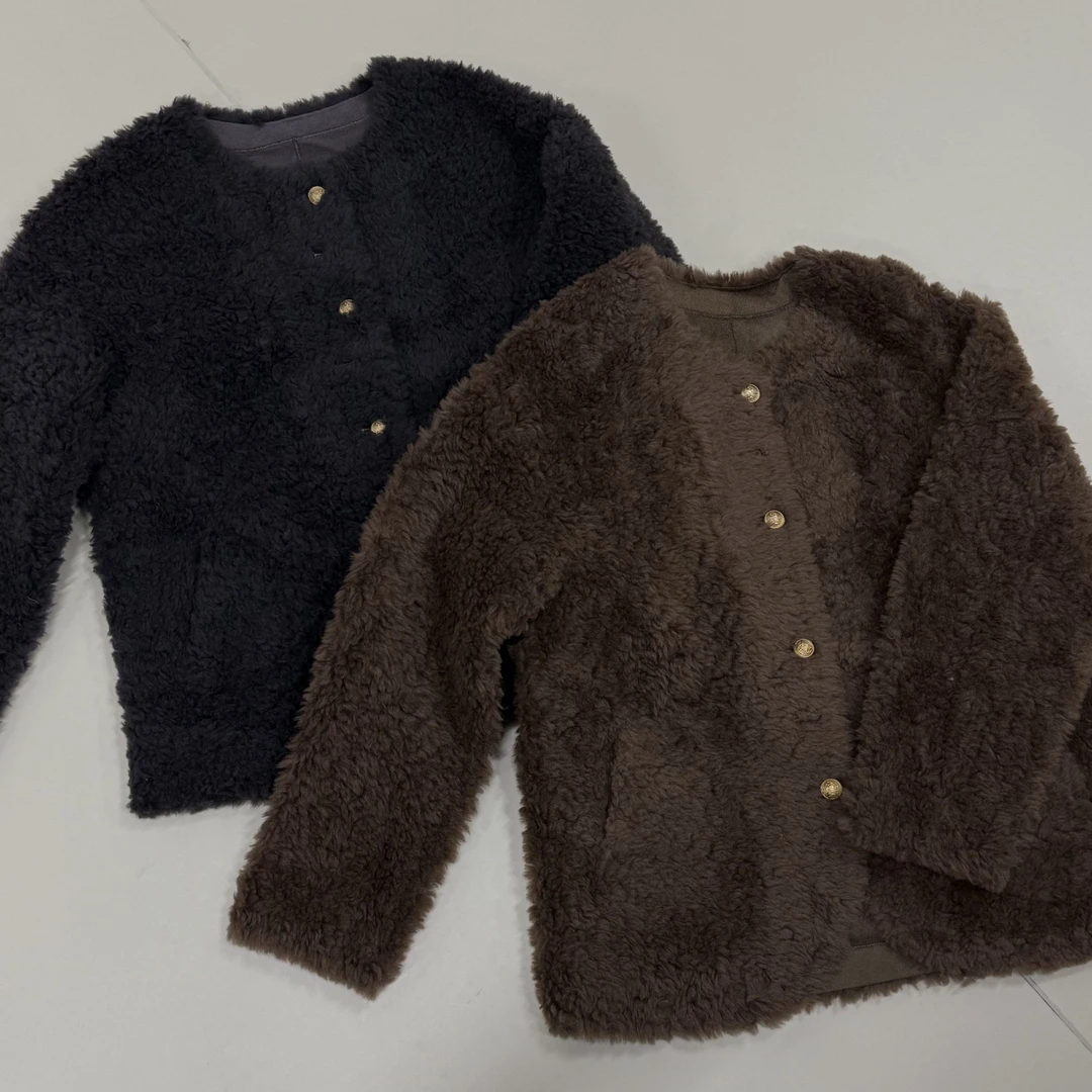 【浮浮款-只出不进】金扣毛毛外套 J516