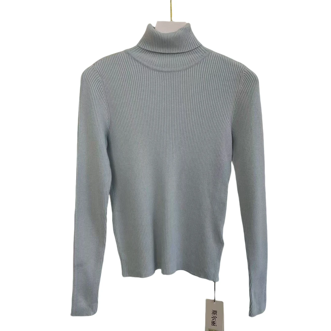 331长袖堆堆领针织衫女早秋叠穿薄款修身内搭打底毛衣高领