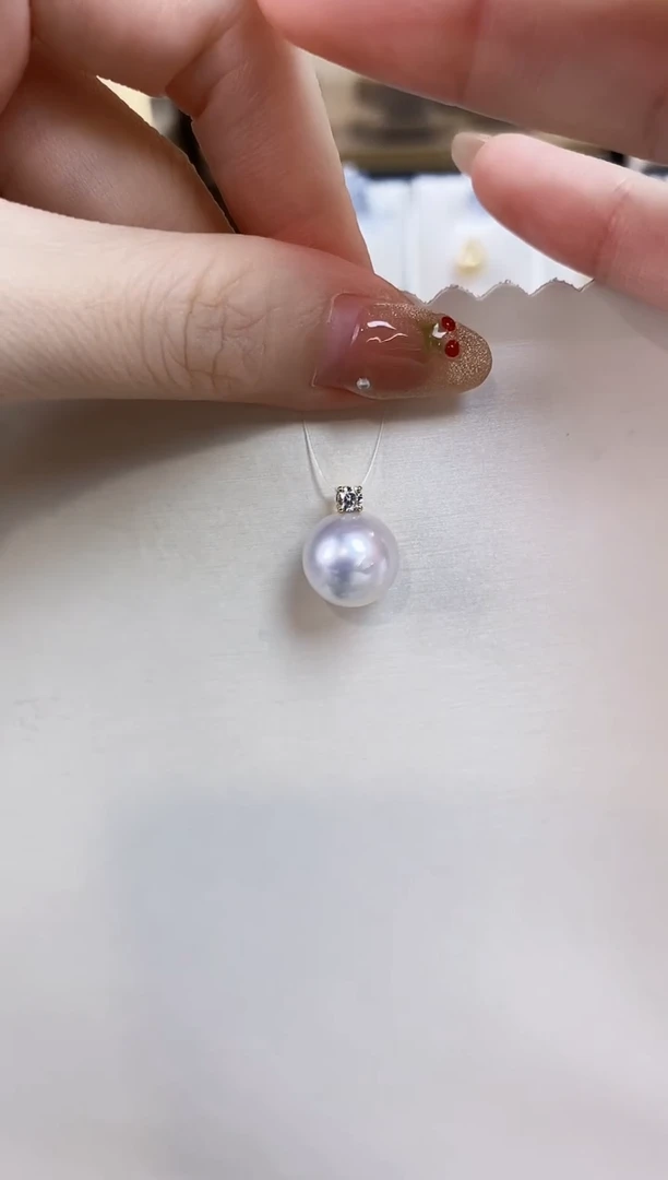 海水珍珠18K金镶嵌吊坠(不含链)11-12澳白珍珠吊坠