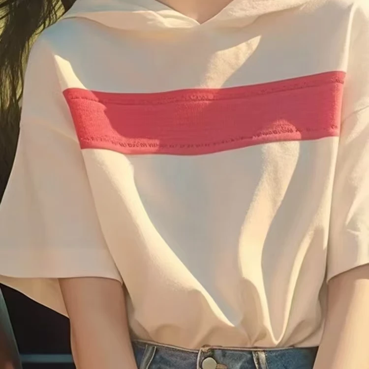 2025夏季独特别致白色连帽短袖t恤女新款设计感小众时尚百搭上衣